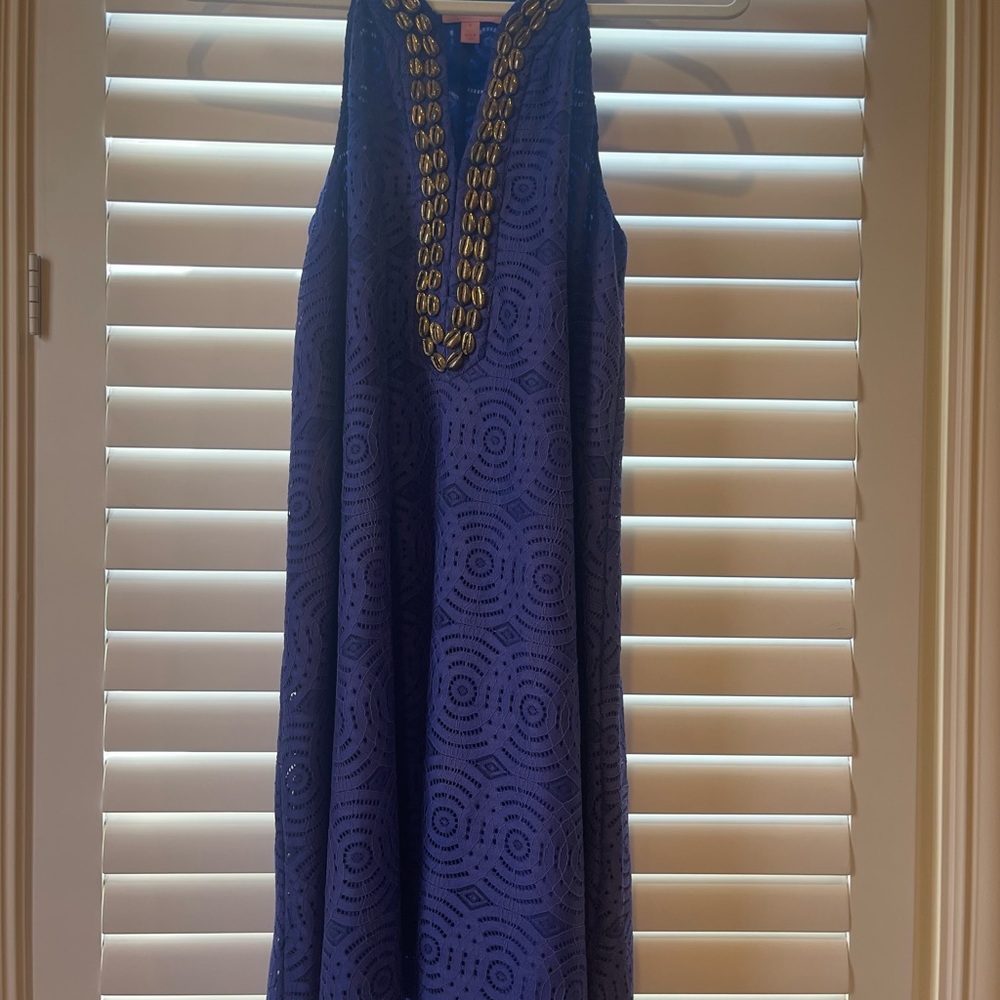 Sleeveless Eyelet Shift Dress with Beaded Trim